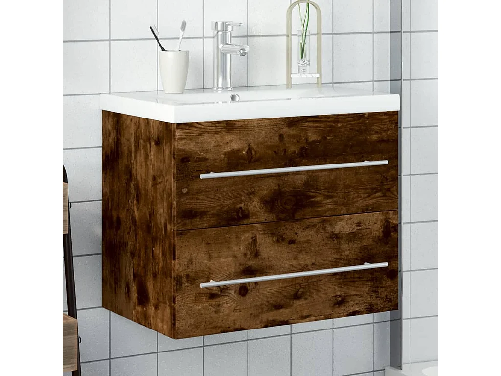 Mobile da Bagno con Lavabo Integrato Rovere Fumo