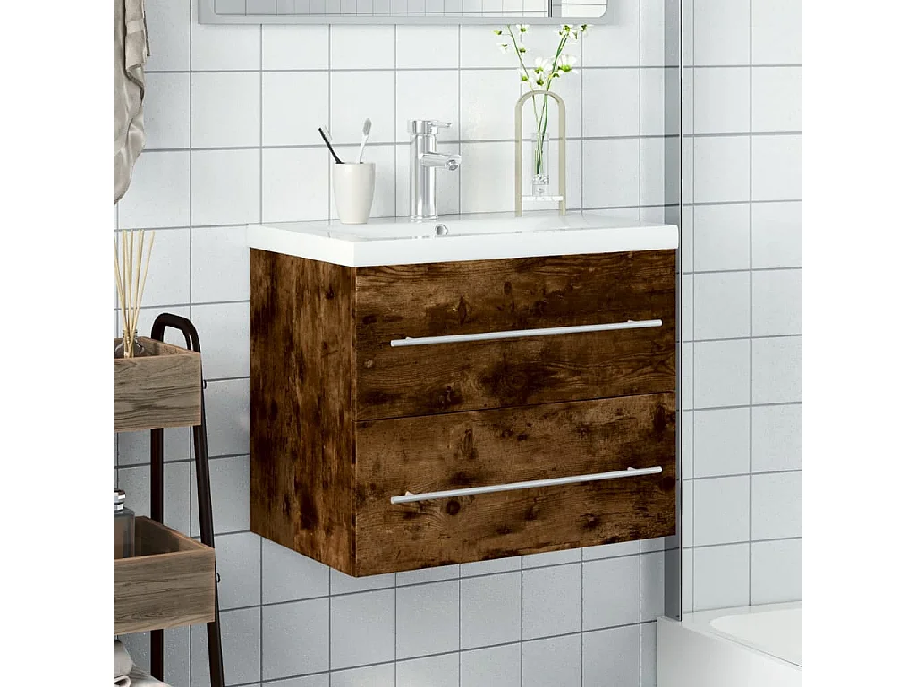 Mobile da Bagno con Lavabo Integrato Rovere Fumo