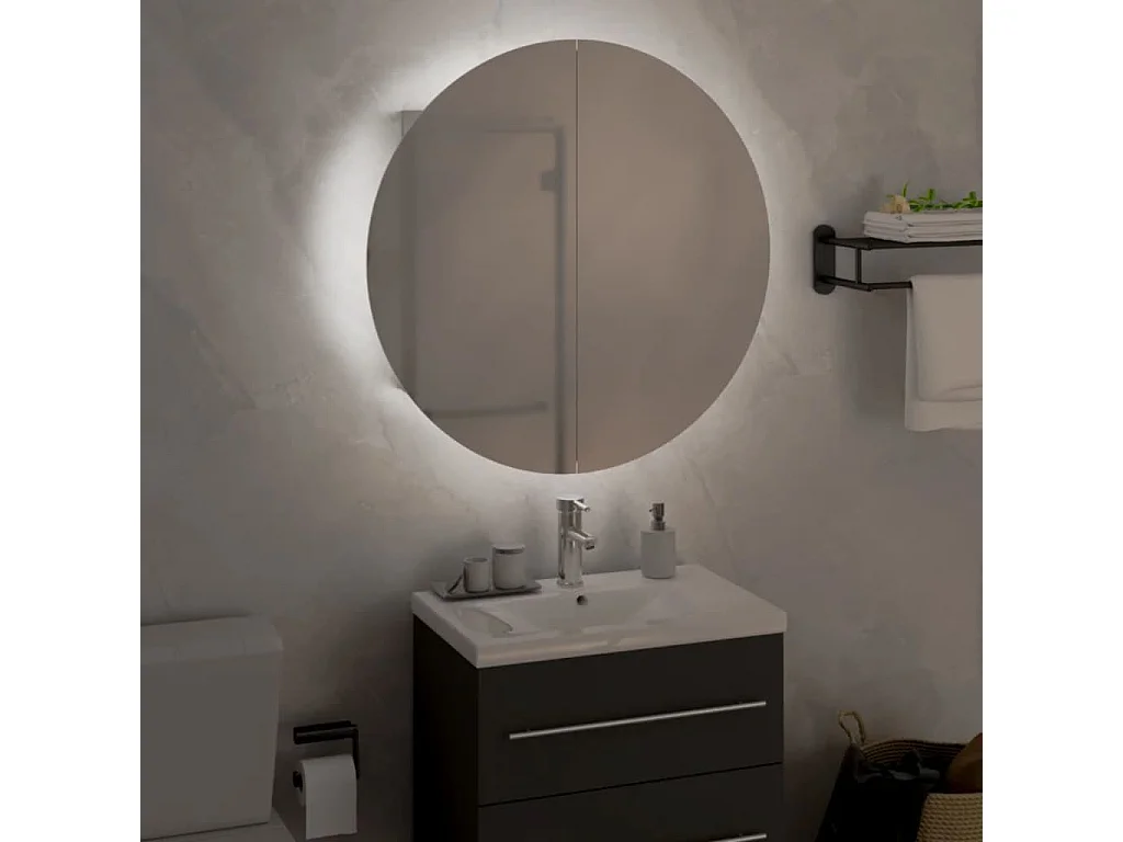 Armoire de salle de bain miroir rond et LED Blanc 47x47x17,5 cm