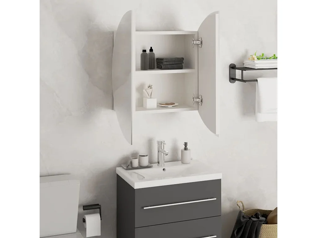 Armoire de salle de bain miroir rond et LED Blanc 47x47x17,5 cm