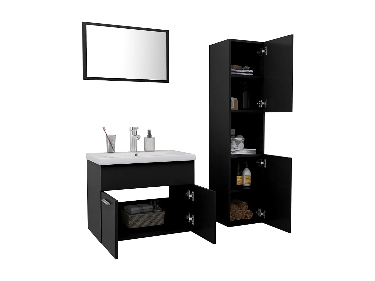 Set di mobili da bagno in truciolare nero