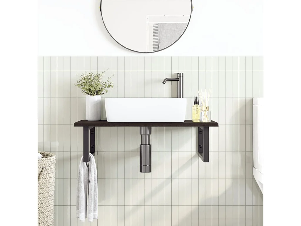 Prateleira de parede p/ lavatório aço/madeira carvalho maciça