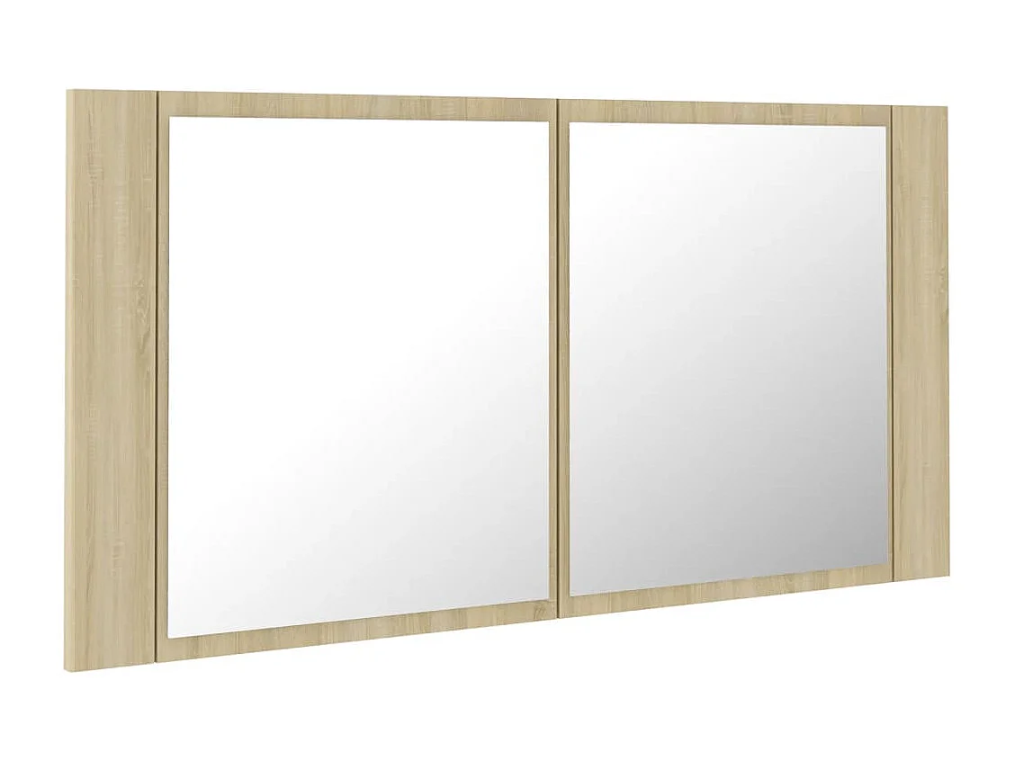 Armario espejo de baño LED acrílico roble Sonoma 90x12x45 cm