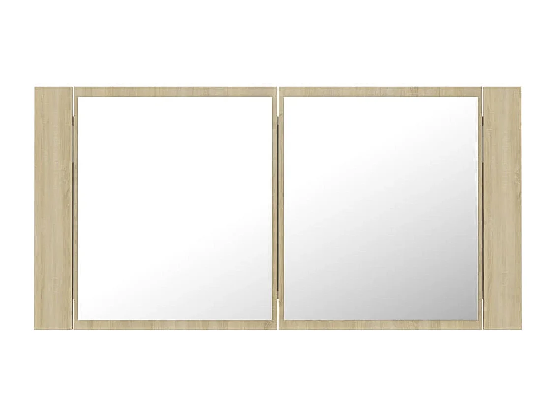 Armario espejo de baño LED acrílico roble Sonoma 90x12x45 cm