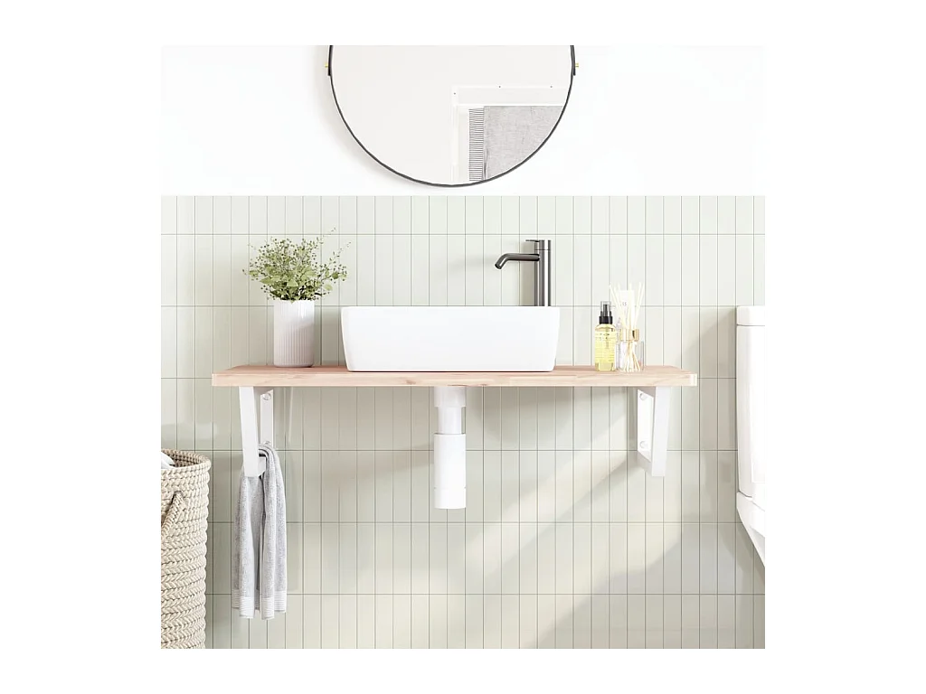 Waschbeckenregal Wandmontage Stahl und Massivholz Buche