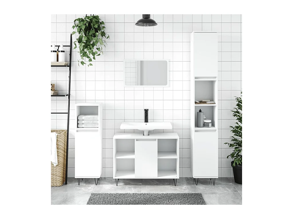Armoire de salle de bain blanc 30x30x100 cm bois d'ingénierie
