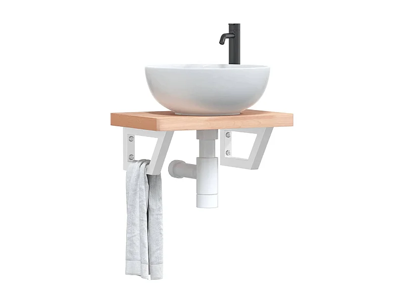 Ripiano a Parete per Lavabo in Acciaio e Massello di Faggio