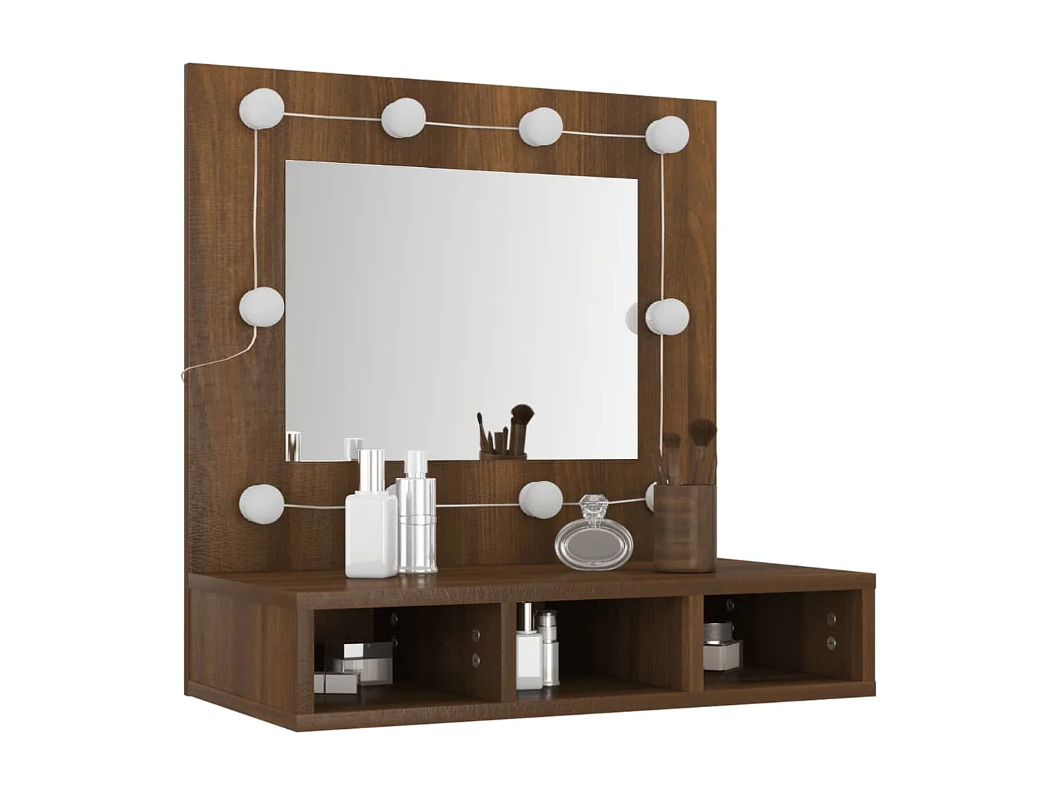 Mueble con espejo y LED marrón roble 60x31,5x62 cm