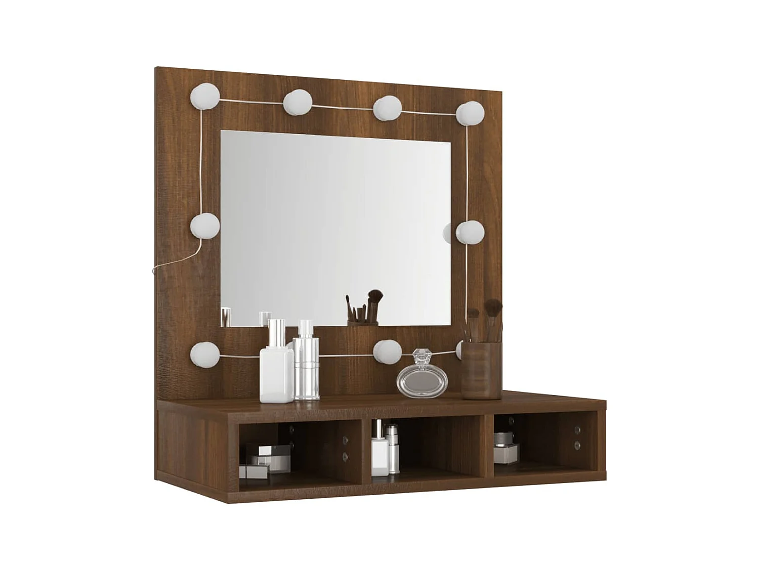 Spiegelkast met LED-verlichting 60x31,5x62 cm bruin eikenkleur