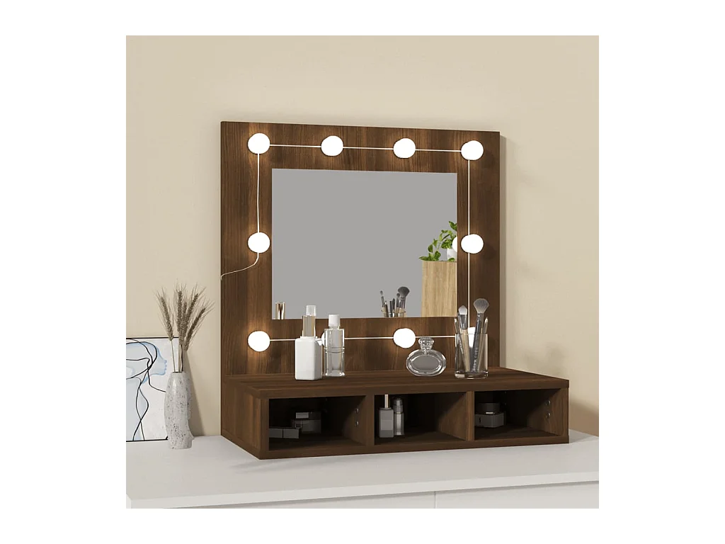Spiegelkast met LED-verlichting 60x31,5x62 cm bruin eikenkleur