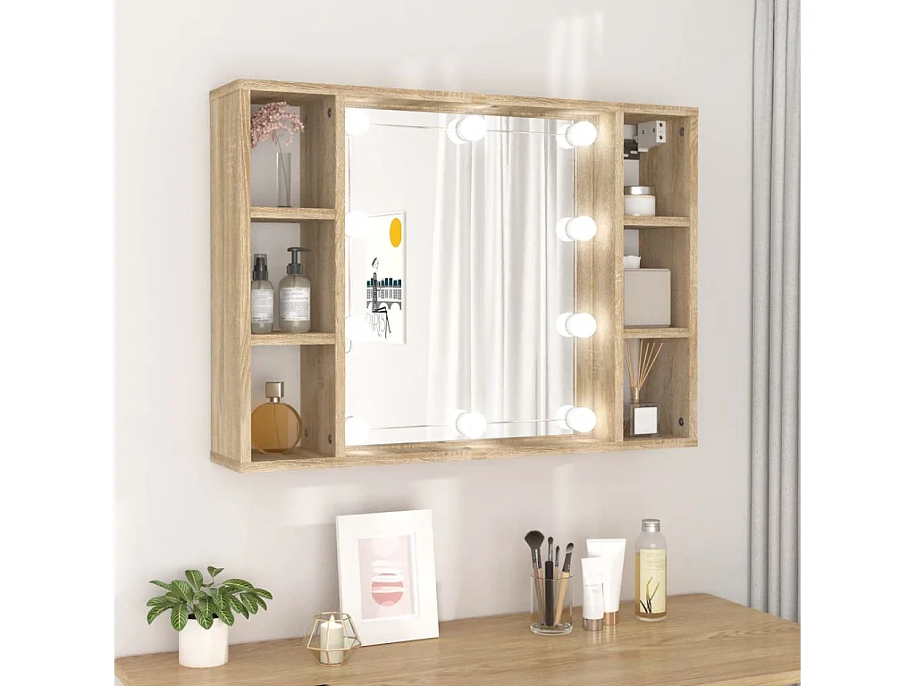 Mobile a Specchio con LED Rovere Sonoma 76x15x55 cm