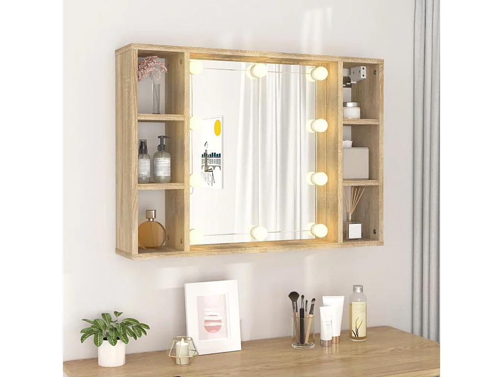 Mobile a Specchio con LED Rovere Sonoma 76x15x55 cm