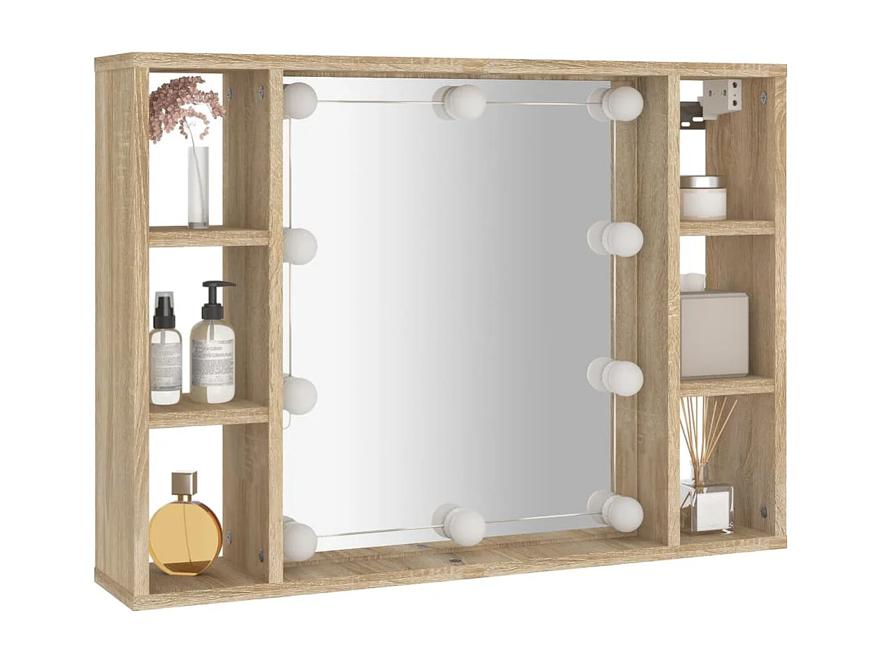 Mobile a Specchio con LED Rovere Sonoma 76x15x55 cm