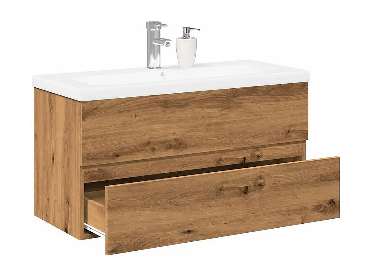 Mobile Bagno Lavabo Integrato Rovere Artigianale 101x39,5x49 cm