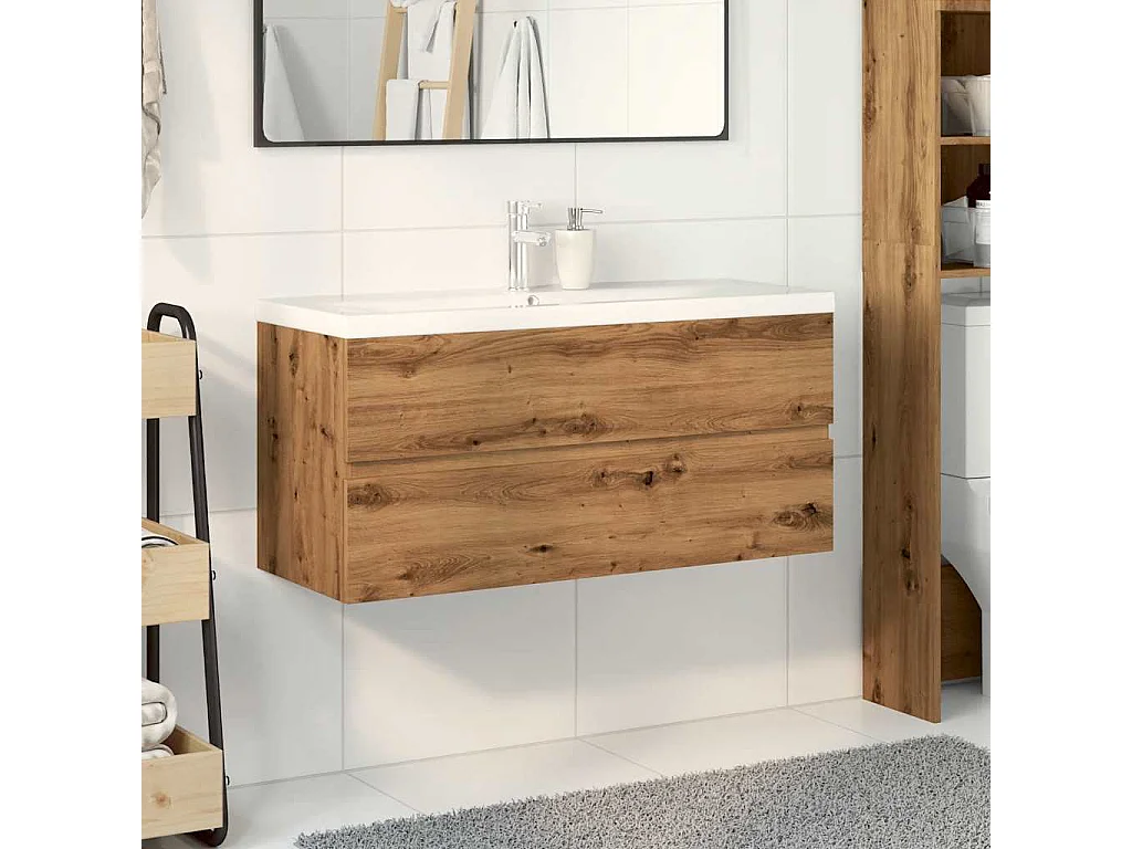 Mobile Bagno Lavabo Integrato Rovere Artigianale 101x39,5x49 cm