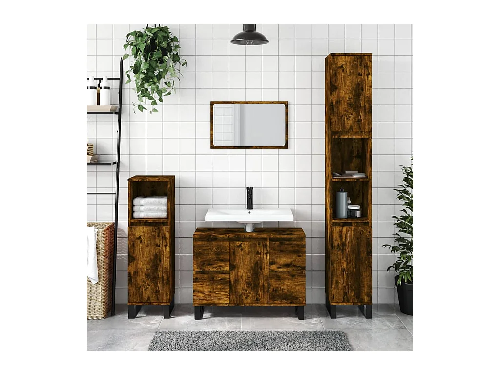 Armoire de bain chêne fumé 30x30x100 cm bois d'ingénierie