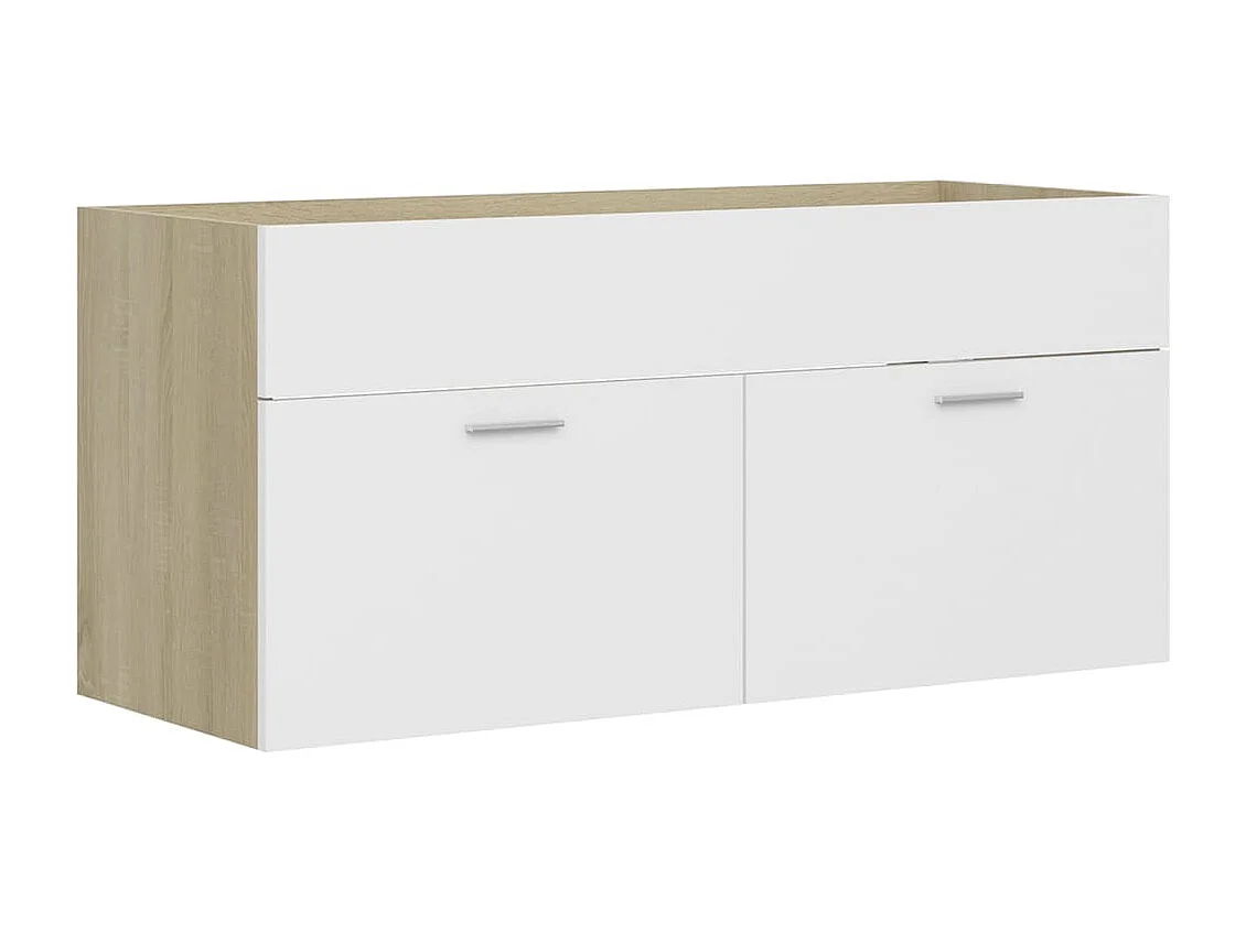 Conjunto de móveis de banho em aglomerado branco e carvalho sonoma