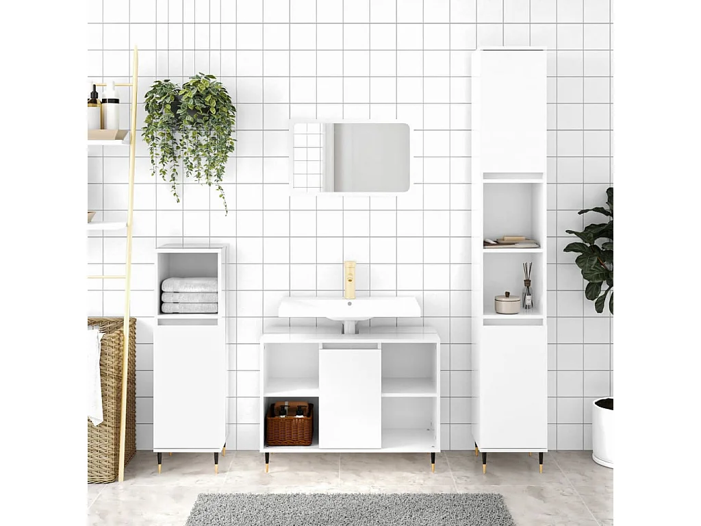 Mueble de baño madera de ingeniería blanco brillo 80x33x60 cm