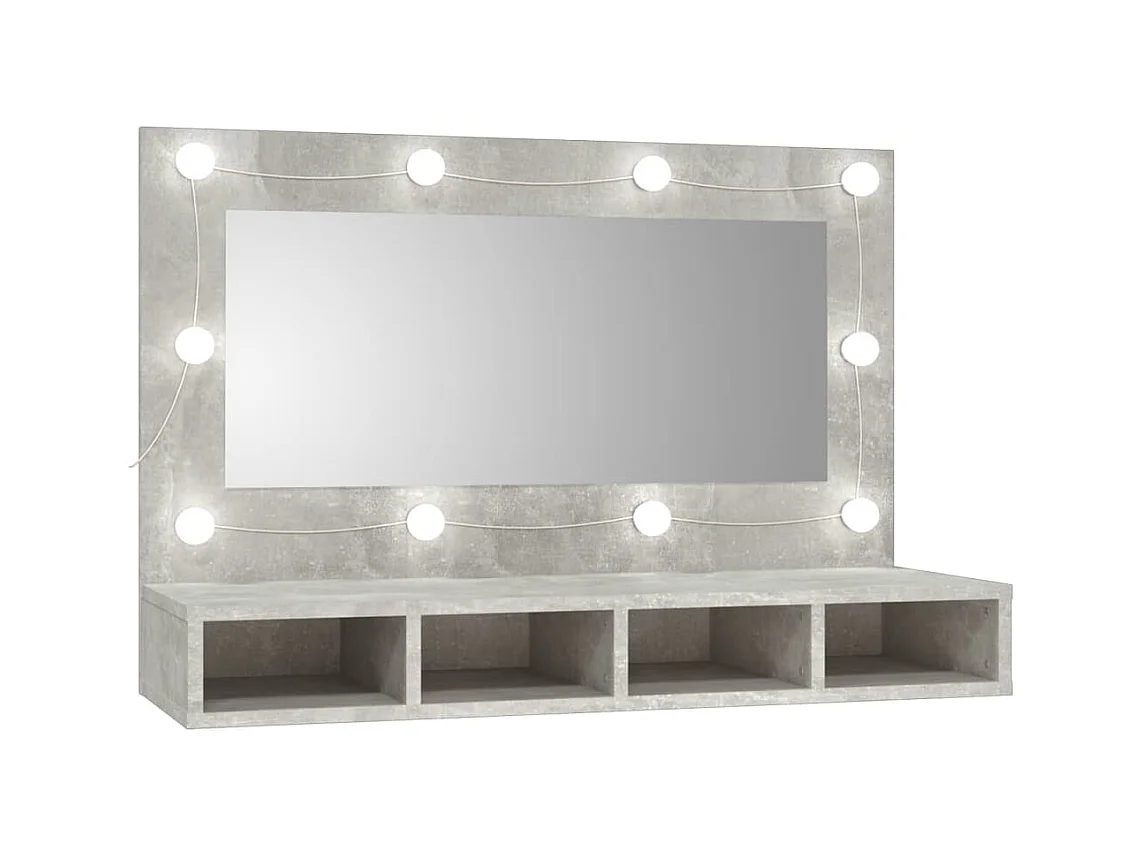 Mobile a Specchio con LED Grigio Cemento 90x31,5x62 cm