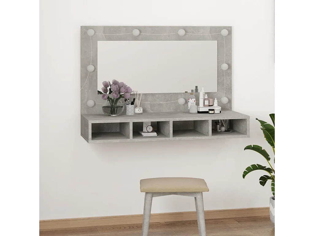 Armário espelhado com LED 90x31,5x62 cm cinzento cimento