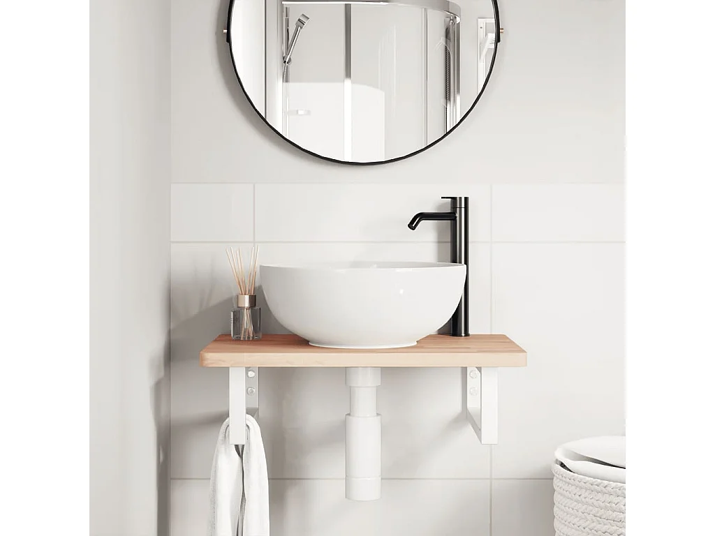 Étagère de vasque murale acier et bois massif de hêtre