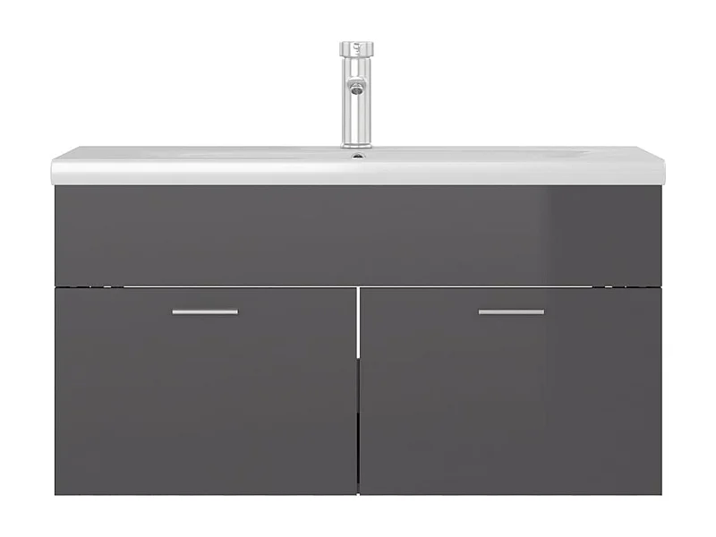 Mobile con Lavabo Integrato Grigio Lucido in Legno Multistrato