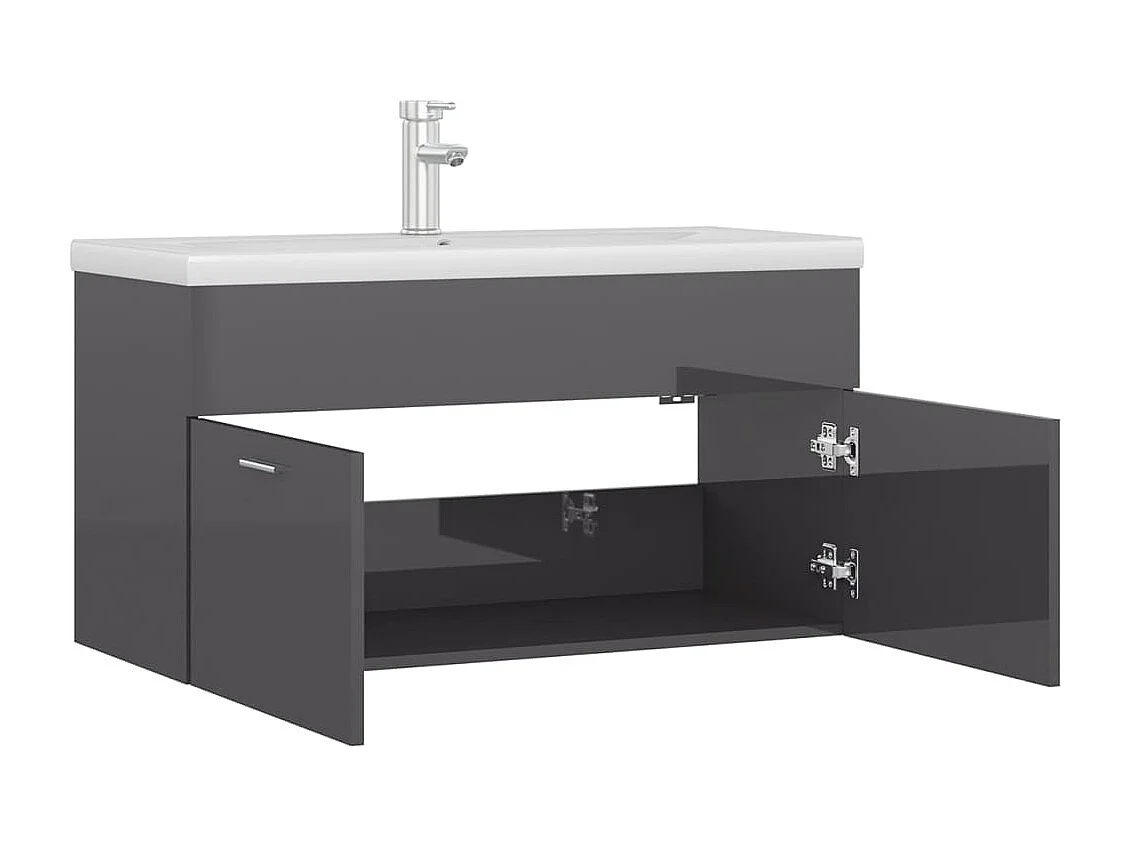 Mueble con lavabo madera de ingeniería gris brillante