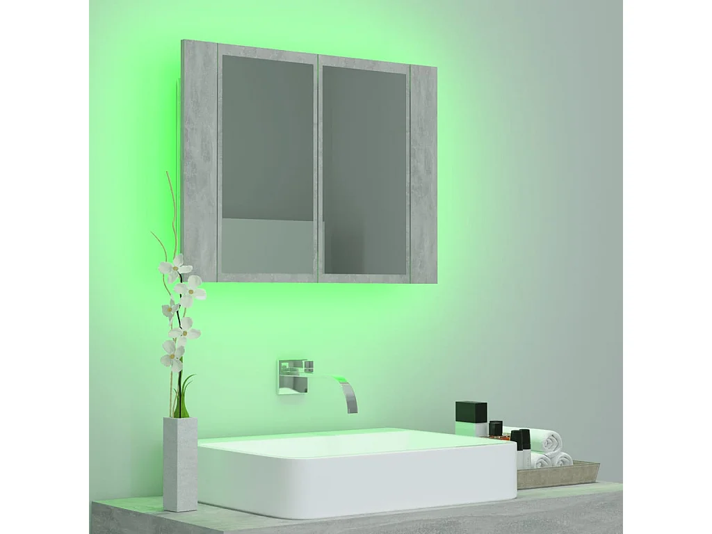 Armario espejo baño luz LED acrílico gris hormigón 60x12x45 cm