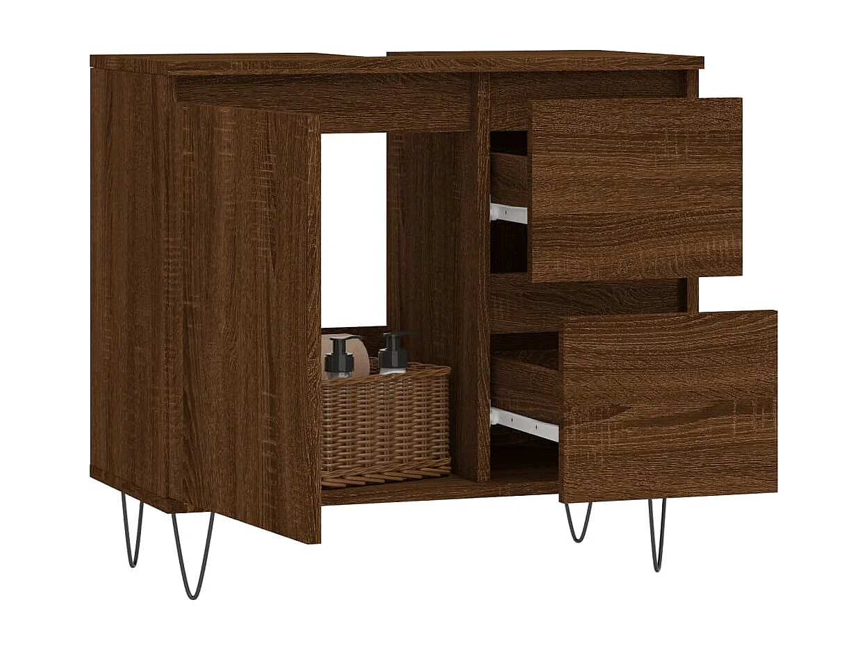 Armoire de bain chêne marron 65x33x60 cm bois d'ingénierie