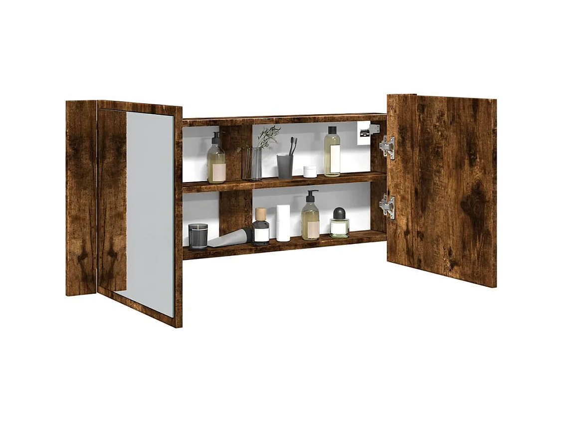 Armoire à miroir à LED de bain chêne fumé 100x12x45 cm