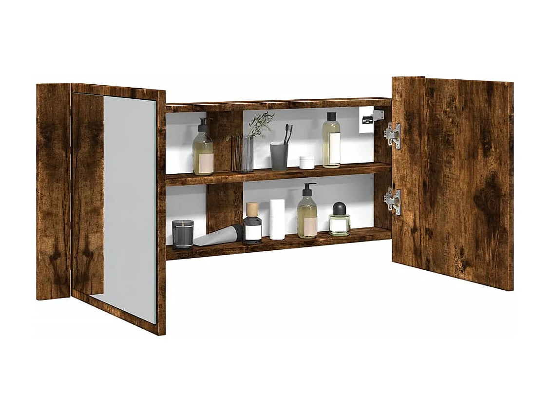 Armoire à miroir à LED de bain chêne fumé 100x12x45 cm