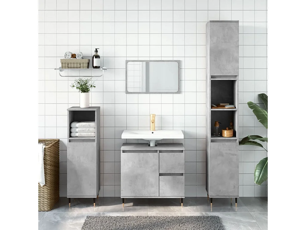 Armadietto da Bagno Grigio Cemento 65x33x60cm Legno Multistrato