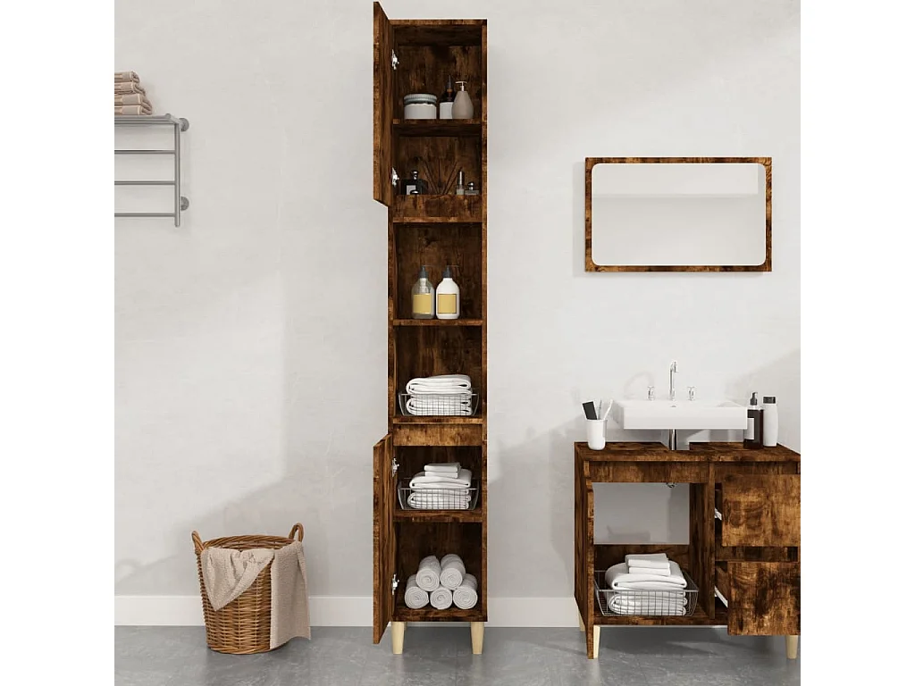 Armoire de bain chêne fumé 30x30x190 cm bois d'ingénierie