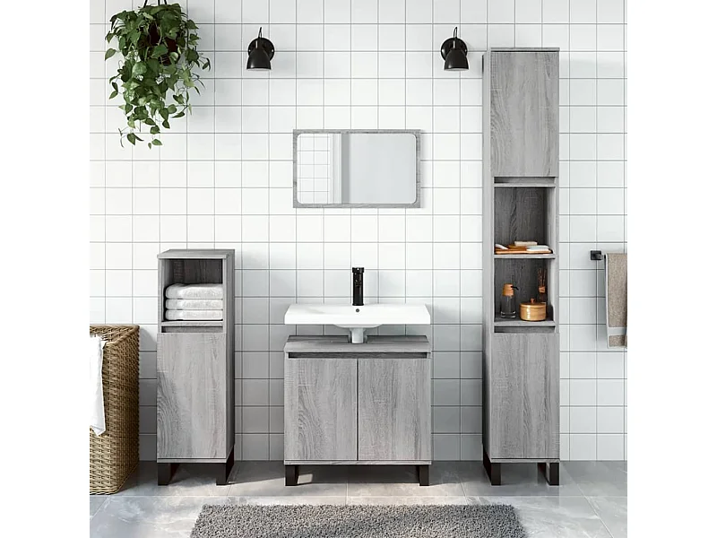 Badschrank Grau Sonoma 30x30x190 cm Holzwerkstoff