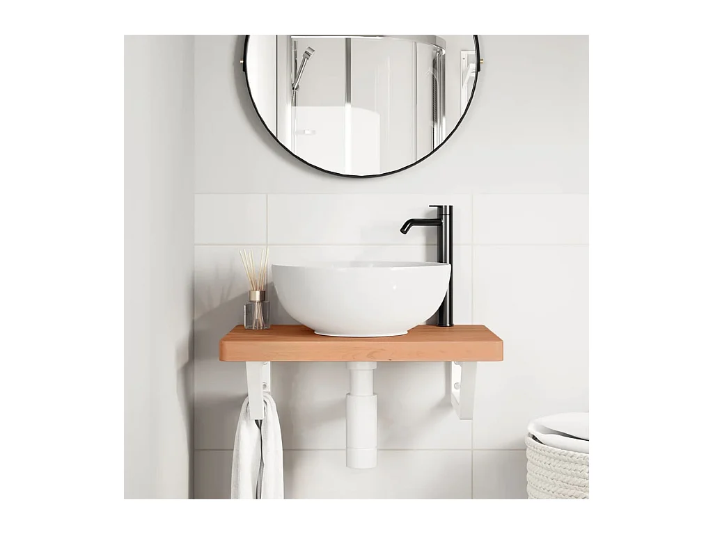 Badkamer wandschap staal en massief beukenhout