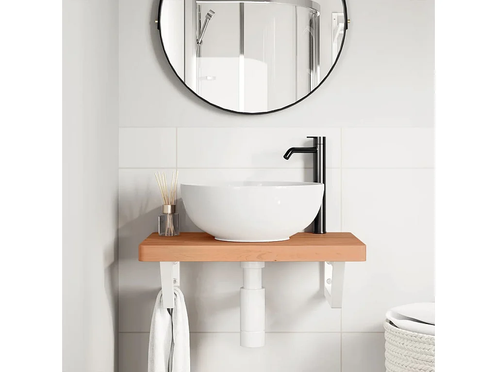 Badkamer wandschap staal en massief beukenhout