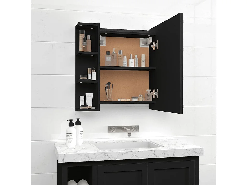 Armoire à miroir avec LED noir 70x16,5x60 cm