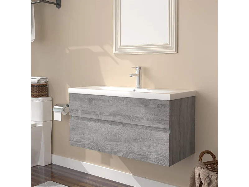 Mobile Bagno e Lavabo Integrato Grigio Sonoma Legno Multistrato