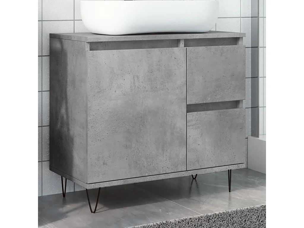 Armoire de lavabo de salle de bain gris béton 65x33x60 cm