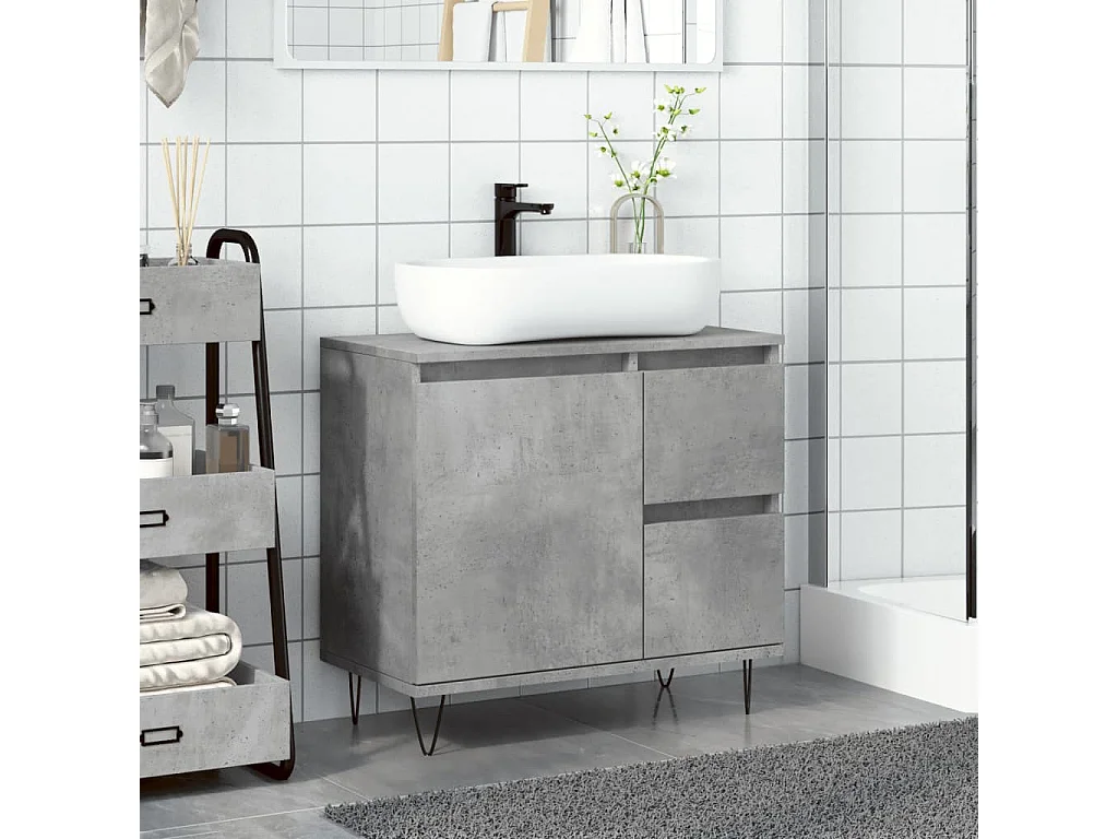 Armoire de lavabo de salle de bain gris béton 65x33x60 cm
