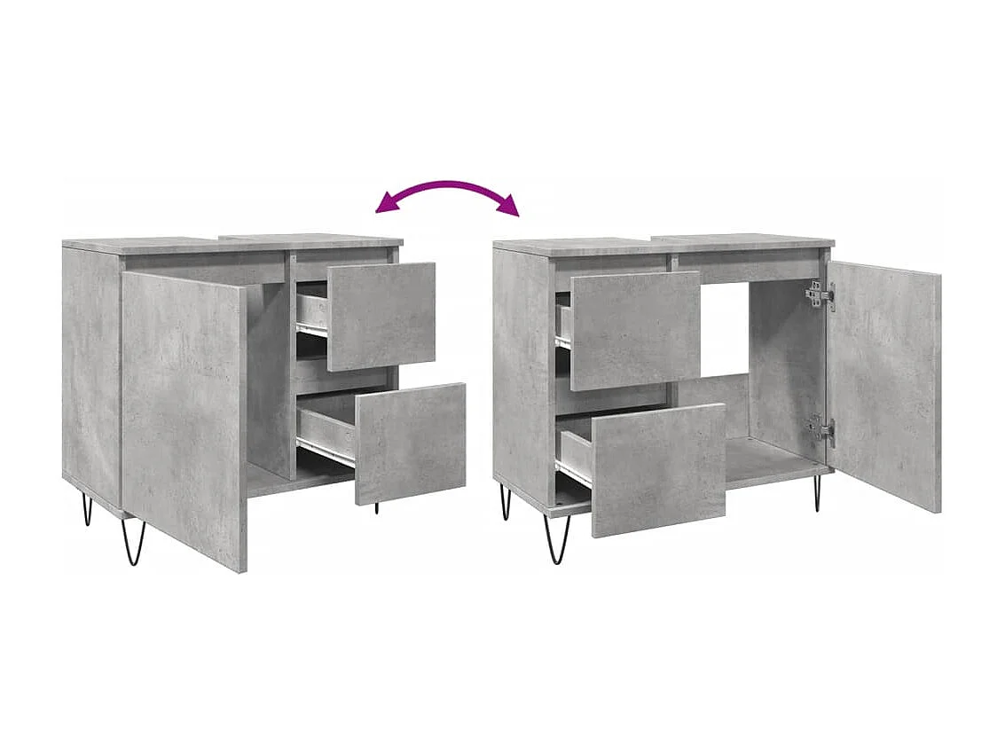 Armoire de lavabo de salle de bain gris béton 65x33x60 cm