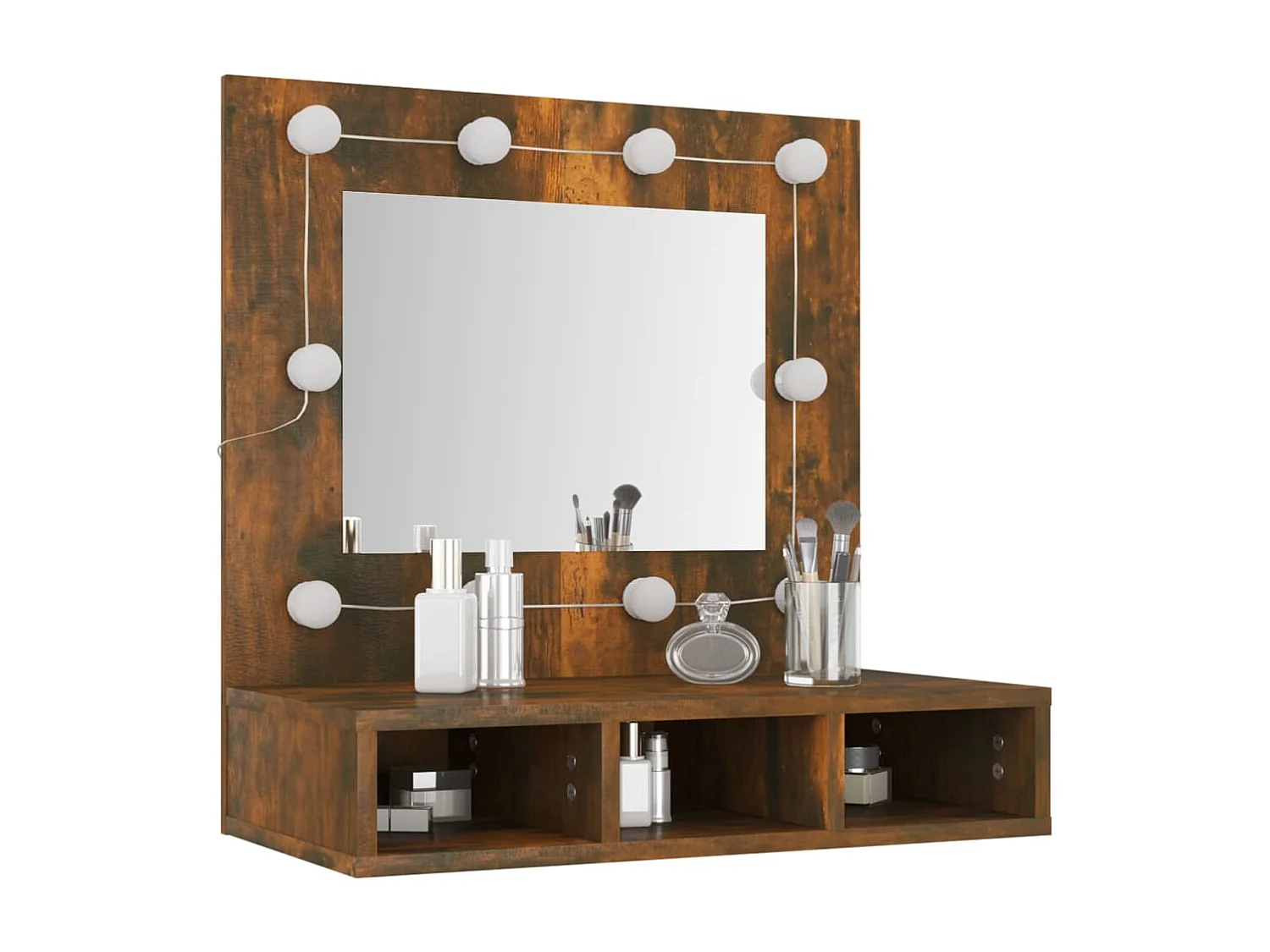 Mobile a Specchio con LED Rovere Fumo 60x31,5x62 cm