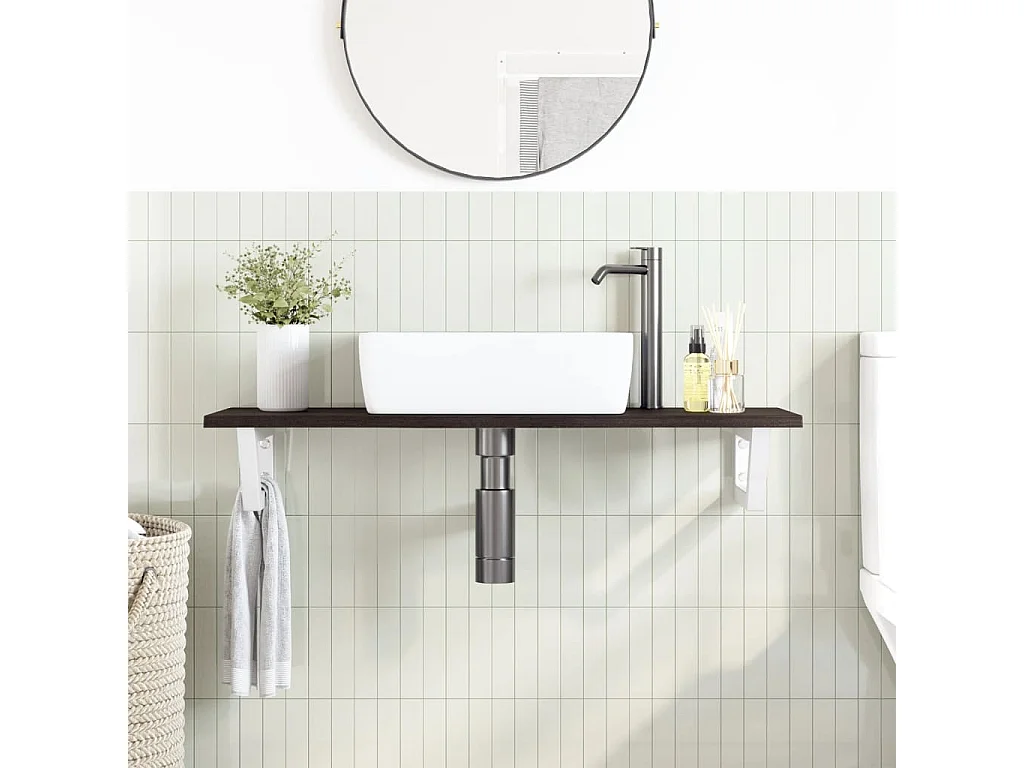 Étagère de vasque murale acier et bois de chêne massif