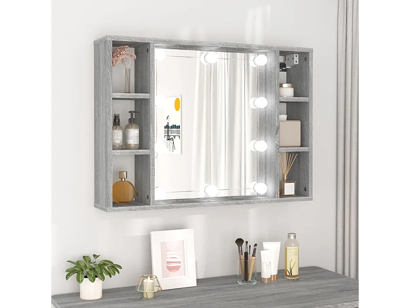 Armoire à miroir avec LED Sonoma gris 76x15x55 cm