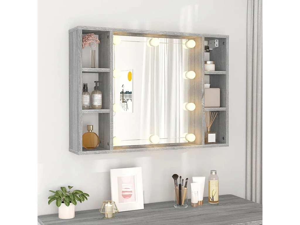 Armoire à miroir avec LED Sonoma gris 76x15x55 cm