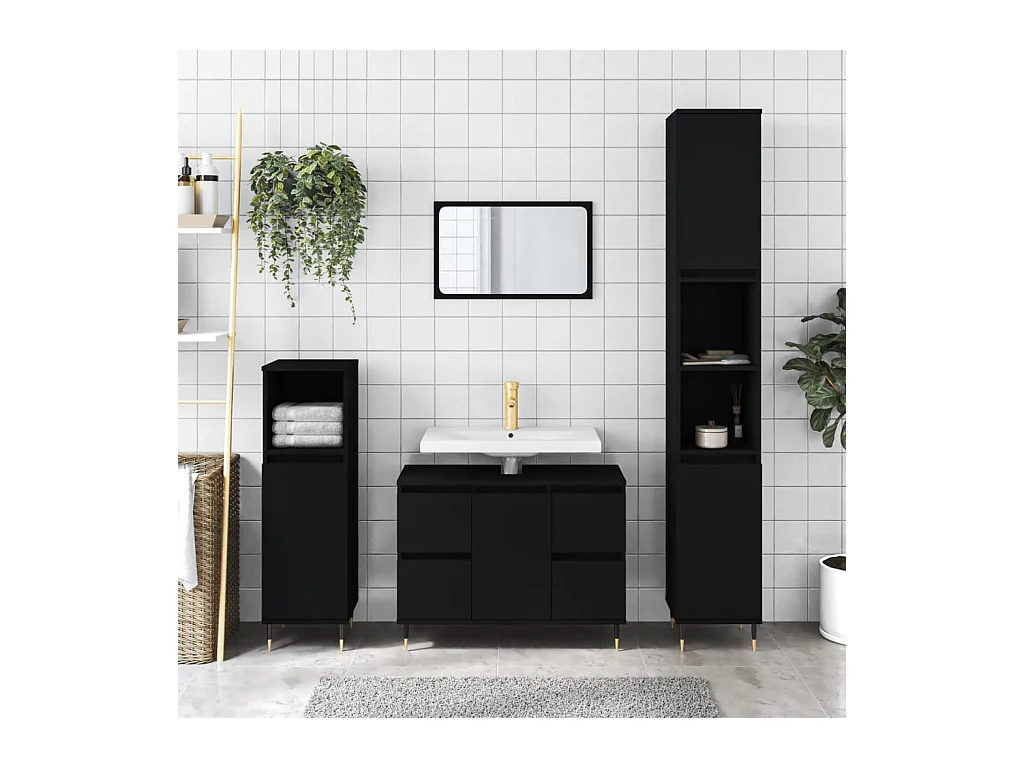 Armoire de salle de bain noir 80x33x60 cm bois d'ingénierie