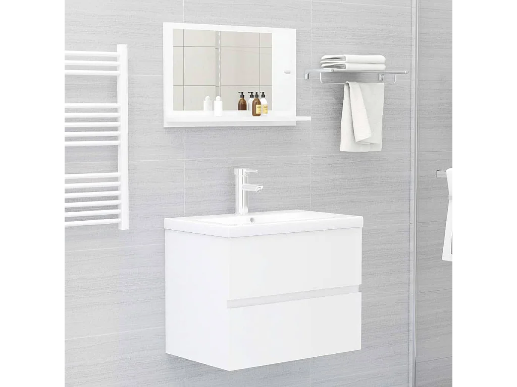 Miroir de salle de bain Blanc brillant Bois d’ingénierie