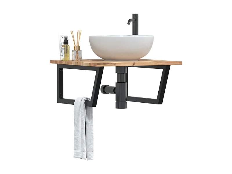 Ripiano a Parete per Lavabo in Acciaio e Massello di Acacia