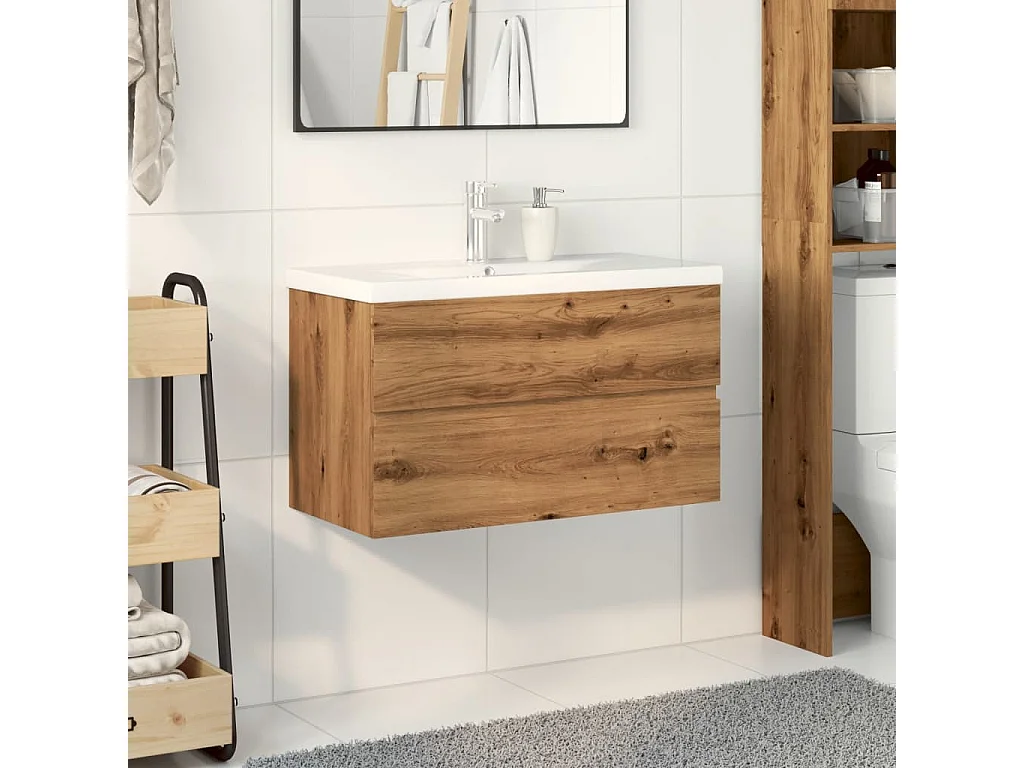 Meuble avec vasque intégrée chêne artisanal 81x39,5x49 cm