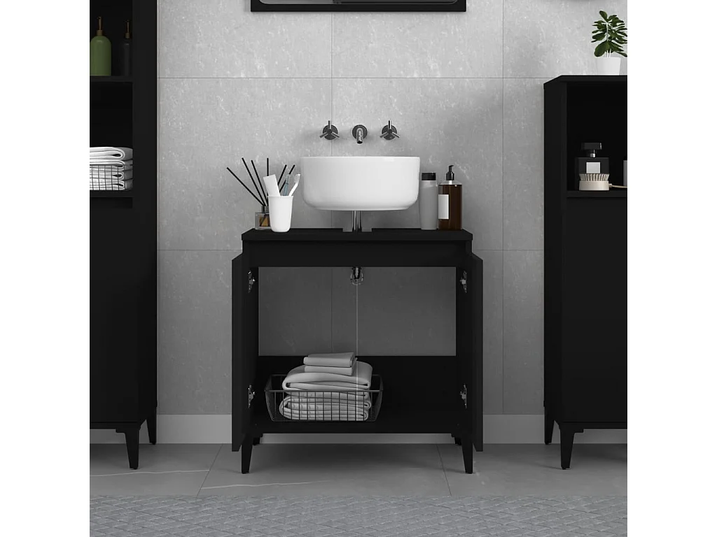 Mobile Lavabo Nero 58x33x60 cm in Legno Multistrato